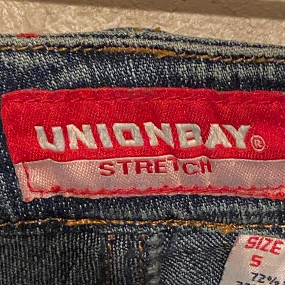 UNIONBAY stretch Blue Jeans Hand Splattered Fabric Paint & Rhinestones Size 5 - Picture 3 of 11